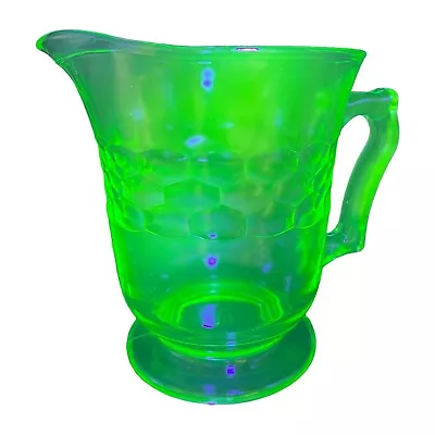 Vintage Honeycomb Pitcher Hazel Atlas Uranium Green Depression Glass 6.5  Tall • $40