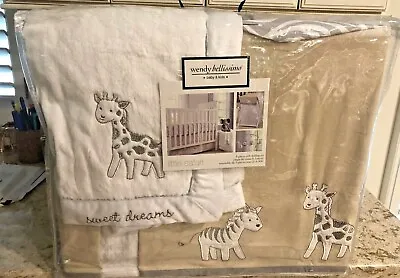 WENDY BELLISSIMO Little Safari Gray Zebra Baby 3-Piece Crib Bedding Set NIP $225 • $35.99