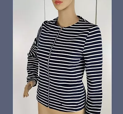 UNIQLO Ladies Navy & White Striped Zip Up Sailor Pockets Cardigan Jacket Size XS • £12.99