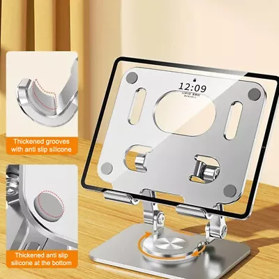 Aluminum 360° Rotation Tablet Stand For IPad Adjustable Foldable Tablet Holde Ni • £13.74