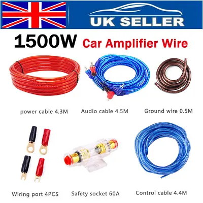 1500W Car Amplifier Wiring Kit 8 Gauge Amp Audio Subwoofer RCA Power Fuse Cable • £6.37