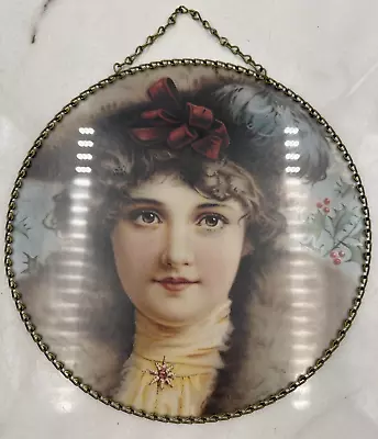 Vintage Flue Cover Victorian Style Girl Garden Glass Chain Border 9” • $36.95