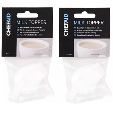2 X Chef Aid Milk Mate Milk Bottle Top Cap Cover Lid Easy Pouring Plastic White • £5.39