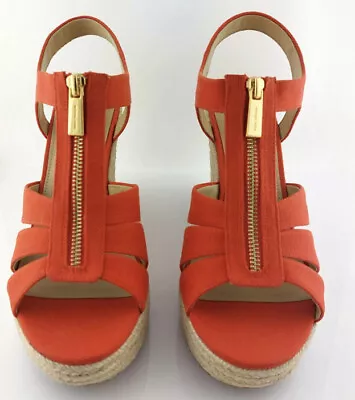 Michael Kors Berkley Women’s Sandals Orange Red Wedge Heels Slip On Size 9.5 • $35