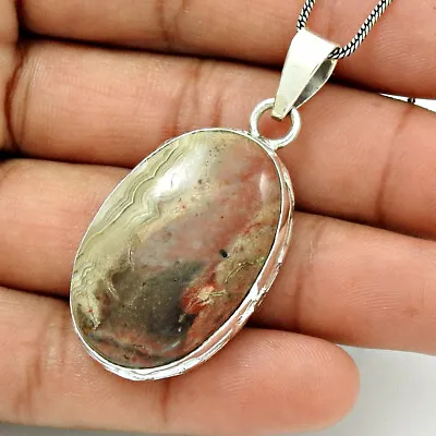 Gift For Mom Mexican Fire Agate Stone Pendant 925 Sterling Silver Jewelry • $28.22