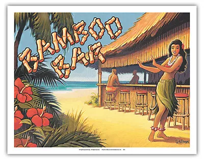 Bamboo Bar Hawaii Hula Dancer - Vintage Hawaiian Travel Poster By Kerne Erickson • $12.98