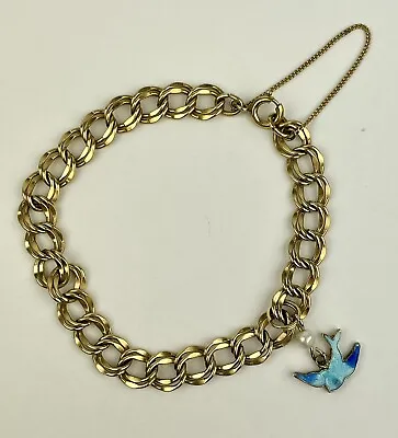 Vintage 1970’s Sarah Coventry Guilloche Bracelet W/ Blue Bird & Pearl Charm 7” • $18