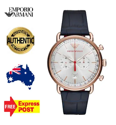 Emporio Armani Aviator Ar11123 Rose Gold/silver/leather Chronograph Mens Watch  • $219.99