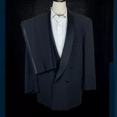 Vintage Bespoke 2 Piece Tuxedo Suit Mens 46L 34x33 Double Breasted Black • $151.10