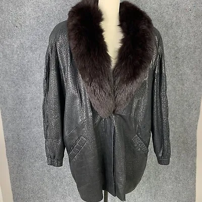 J Percy For Marvin Richards Jacket Vintage Faux Leather & Fur Collar Women L • $140