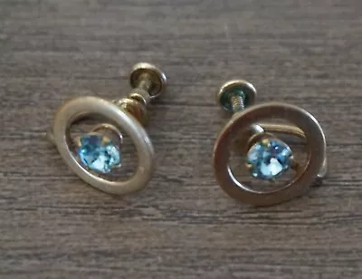 Vintage Twist / Screw-on Earrings By Van Dell With Light Blue Stone • $10.98