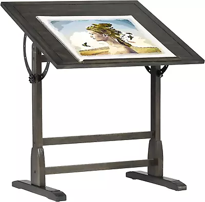 Vintage Solid Wood Drawing Drafting Table With 36  Adjustable Tilting Top 36'' • $211.99