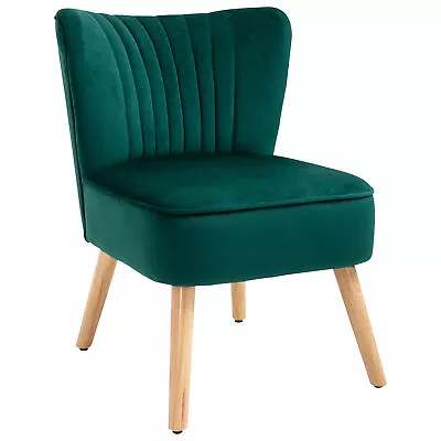 HOMCOM Velvet Accent Chair Occasional Tub Chair For Living Room Bedroom Green • £79.99