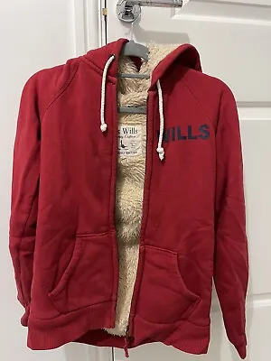 Women’s Jack Wills Fur Lined Red Zipped Hooded Hoodie Jacket - Size UK 12 • £13