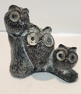 Vintage Hand Carved Statue Of 3 Owls On Branch Nuvuk Canada Artist Signed • $22