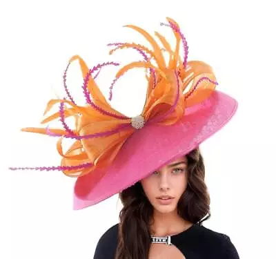 Fuchsia Pink Orange Fascinator Headpiece Royal Ascot Kentucky Derby Oaks • £250
