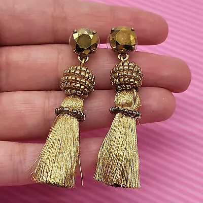 J. Crew Gold Tone Tassel Beaded Dangle Drop Earrings • $5