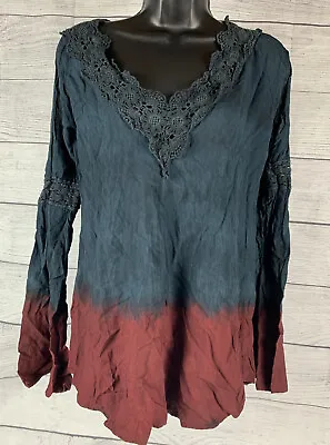 T Party Cold Shoulder Tunic Top Tie Dyed Ombré Crochet Boho Bell Sleeve Size S • $14.99