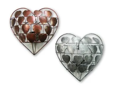Metal Heart Sconce Tealight Candle Holder Love Wall Art - Silver And Bronze Pair • £28.99