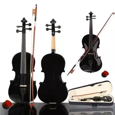 Black 1/2  3/4 4/4 Size Acoustic Violin Fiddle W/Case  +Bow +Rosin  +Bridge • $47.89