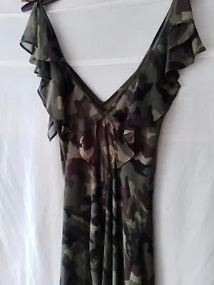 ZARA-Aysemetric Camouflage Deep V-neck Hankerchief Drape Dress With Slit Feature • £8