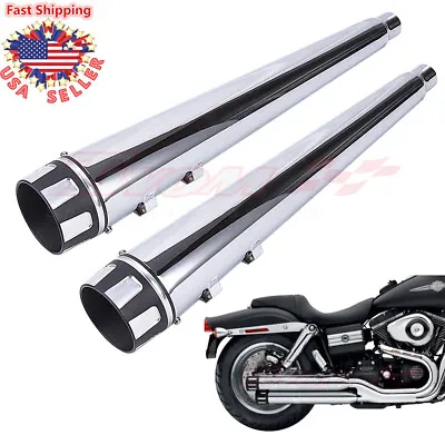 Chrome Megaphone Slip-on Mufflers Exhaust Pipe For Harley Touring FLH 1995-2016 • $155.99