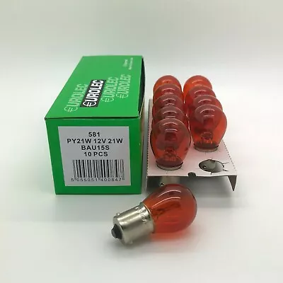 10 X Eurolec 581 PY21W BAU15S Amber Front Rear Indicator Car Light Bulb 12v 21w • £9.99