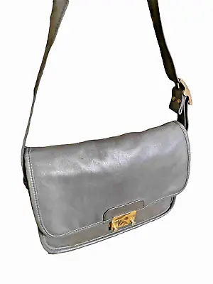 Baggs Fabulous Vintage Gray Leather Zip Flap Shoulder BaG Mail Bag • $26.50