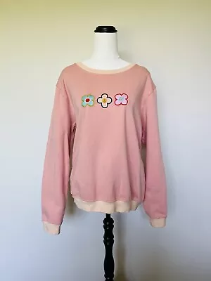 SAGE AND CLARE Women’s Pink Embroidered Flowers Sweater Jumper Size L 14 Retro • $54.95