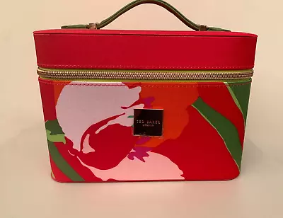 Ted Baker Vanity Case Cosmetics Train Case Raspberry & Orange Blossom Red Satin • £18.50