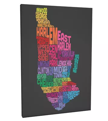 Manhattan New York United States Text Map Box Canvas And Poster Print (221) • £32.99