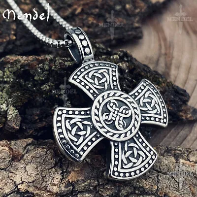 MENDEL Mens Stainless Steel Celtic Trinity Knot Triquetra Cross Pendant Necklace • $12.99