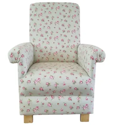 Armchair Floral Green Clarke Rosebud Sage Fabric Adult Chair Nursery Pink Roses • £209.99