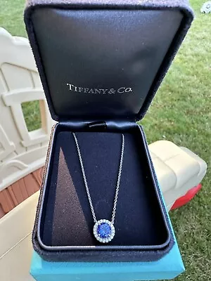 Tiffany & Co Soleste Sapphire And Diamond Platinum Pendant Necklace • $1.54
