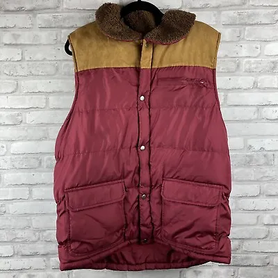 Junction 8 Puffer Vest Mens Size M Lined Collar Maroon Burgundy Brown Full Zip • $30.86