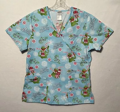 Kermit The Frog Scrub Top Small “Happy Holidays” Muppets Christmas • $12.21