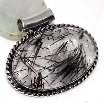 925 Silver Plated-Natural Black Rutile Ethnic Chunky Pendant Jewelry 1.3  GW • $3.99