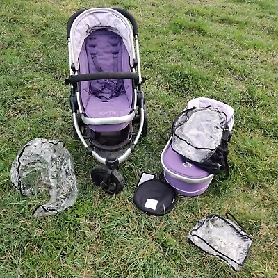 I Candy Peach Jogger All Terrain Travel Pram Detachable Cot System Purple • £294.95