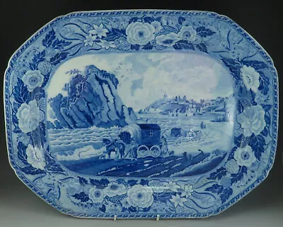 £625 • Buy Antique Pottery Pearlware Blue Transfer Minton Monk's Rock 19  Platter 1820