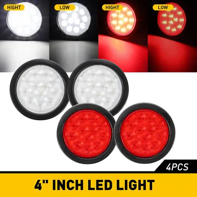 4  LED Round Stop Turn Tail Backup Reverse Truck Trailer Lights 2 Red + 2 White • $36.09