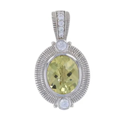 Judith Ripka Lemon Citrine & Cubic Zirconia Enhancer Pendant - Sterling 925 Oval • $139.99