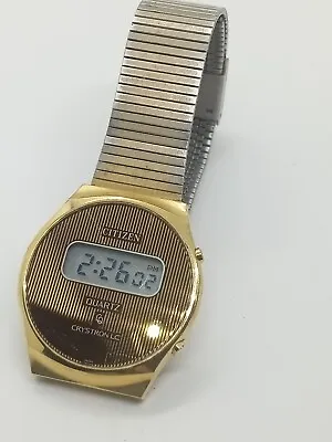 $75 • Buy Citizen Quartz Crystron, 40-6040, Gold Plated, LCD Display, Digital, New Battery