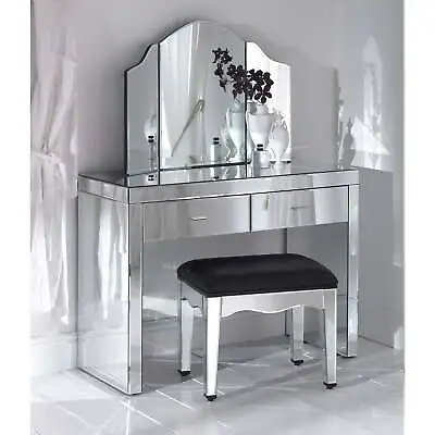 £274.99 • Buy Romano Mirrored Dressing Table & Stool Set | Silver Italian Venetian Style