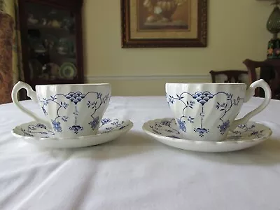 2 Sets Vtg Myott Staffordshire England FINLANDIA Blue & White Teacups & Saucers • $11.95