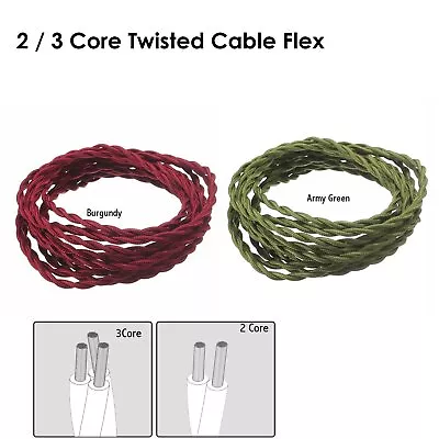 TWIST 2 / 3 Core Braided Fabric Cable Lighting Lamp Flex Italian Vintage Wire UK • £2.79