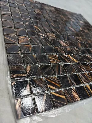 Glass Mosaic Tile Sheets Brown Square Bathroom Wall • £15.45