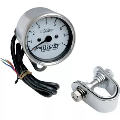 Drag Specialties Chrome/White Mini Electronic 8000 RPM Tachometer For Harley • $87.95