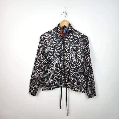 $34.90 • Buy Adidas Jacket Womens 14 Medium Black Feather Print Zip Pockets Ladies 