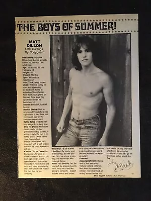 MATT DILLON Pinup Clipping From Magazine 80s Shirtless Tight Jeans • $49.95