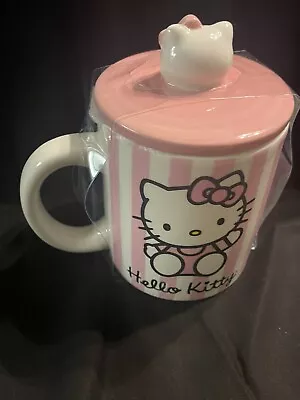 $24.99 • Buy Sanrio Hello Kitty Ceramic Coffee Mug Pink Stripe With LID NEW